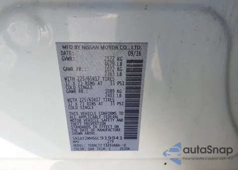 2016 Nissan Rogue Sv from USA, damaged, VIN 5N1AT2MV6GC919941